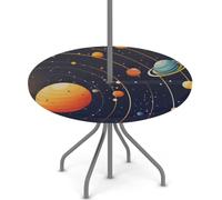 Mexpekil Galaxy Solar System Space Universe Planet Round Outdoor Tablecloth with Umbrella Hole, Elastic Edge Table Cover Waterproof Table Cloth with Zipper for Patio Picnic Party, 36"-44"