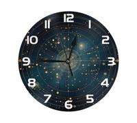 Mexpekil Galaxy Space Planet Silent Wall Clock Non Ticking 25cm Round Wall Clocks Battery Operated Modern Decorative Clock for Living Room Kitchen Bedroom Office