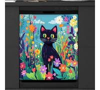 Mexpekil Garden Black Cat Dishwasher Magnet Cover 23x26Inch Decorative Dish Washer Sticker for Front Door Waterproof Kitchen Appliance Panel Magnetic Decal