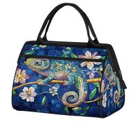 Mexpekil Geometric Lizard Mandala Travel Duffel Bag Waterproof Gym Bag Carry On Weekend Overnight Bags Large Hand Luggage Tote Bags for Women Men Kids