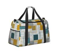 Mexpekil Geometric Squares Lines Duffel Bag Large Carry On Hand Luggage Bags Waterproof Weekender Bags Foldable Tote Bag for Travel Sports Gym Dance