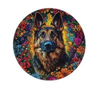 Mexpekil German Shepherd Dog Flowers Mouse Pad with Non-Slip Rubber Base Gaming Mouse Mat Small Round Mousepad with Stitched Edg Desk Accessories for Working Gaming 8 Inch