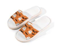 Mexpekil Ghosts Bats Spider Linen Slippers for Women Men Non-Slip House Shoes Open Toe Summer Sliders Slip on Indoor Outdoor Slipper (4.5-5.5)