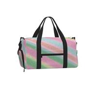 Mexpekil Glitter Stripes Rainbow Gym Bag with Shoe Compartment Waterproof Duffel Bag Large Overnight Weekend Bags Travel Holdall for Women Men Teens