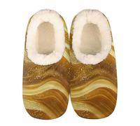 Mexpekil Glittering Golden Waves Women's & Men's Slippers with Fluffy Collar Winter Warm House Slippers Anti-Slip Indoor House Shoes Gifts for Mum Dad (Sizes UK 4-5)
