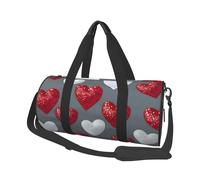 Mexpekil Glittery Red White Hearts Foldable Gym Bag Carry On Travel Duffle Bags Waterproof Woman Men Hand Luggage Bag Large Weekend Overnight Bags for Sports Dance with Removable Strap