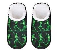 Mexpekil Glowing Green Skeletal Fluffy Slippers for Women Men M