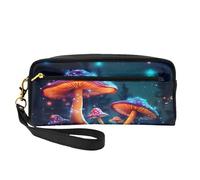 Mexpekil Glowing Mushroom Pencil Case Abstract Tropical Plants Travel Makeup Pouch Pen Bag Holder Purse Leather Cosmetic Makeup Brush Bag Stationery Box for Kids Girls Boy School Office Supplies