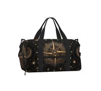 Mexpekil Gold Compass Stars Gym Bag with Shoe Compartment Waterproof Duffel Bag Large Overnight Weekend Bags Travel Holdall for Women Men Teens