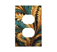 Mexpekil Golden Blue Leaf Boho Light Switch Cover 1 Gang Single Duplex Outlet Cover Decorative Wall Plate for Home Office