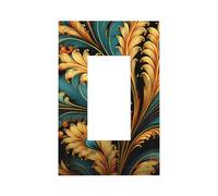 Mexpekil Golden Blue Leaf Boho Light Switch Cover 1 Gang Single Rocker Outlet Cover Decorative Wall Plate for Home Office
