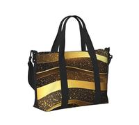 Mexpekil Golden Glitter Lines Travel Duffel Bag Waterproof Sports Gym Bag Large Weekend Overnight Bags for Women Men Foldable Carry On Luggage Tote Bags for Flight