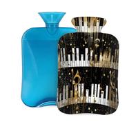 Mexpekil Golden Music Notes Piano Keys Hot Water Bottle with Cover, 2L PVC Hot Water Bag for Pain Relief, Feet, Back, Warmth