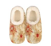 Mexpekil Golden Snowflake Women's & Men's Slippers with Fluffy Collar Winter Warm House Slippers Anti-Slip Indoor House Shoes Gifts for Mum Dad (Sizes UK 10-11)