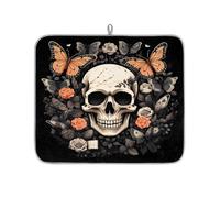 Mexpekil Gothic Butterfly Skull Rose Dish Drying Mat 16x18 in, Absorbent Kitchen Counter Mats Dish Drainer Pad, Quick Dry Coffee Bar Mat