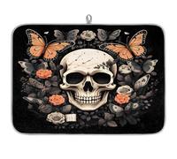 Mexpekil Gothic Butterfly Skull Rose Dish Drying Mat 18x24 in, Absorbent Kitchen Counter Mats Dish Drainer Pad, Quick Dry Coffee Bar Mat