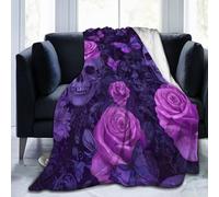 Mexpekil Gothic Dark Purple Skulls Roses Blankets Soft Cozy Throw Blanket Fluffy Flannel Fleece Blanket for Sofa Bed Camping Travel 102x76cm(40"x30")