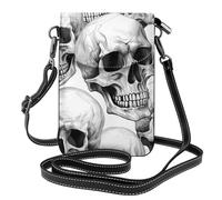 Mexpekil Gothic Skull Vintage Leather Cross Body Bag for Women Crossbody Phone Pouch Waterproof Mobile Phone Purse Wallet Small Ladies Handbags with Removable Strap