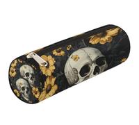 Mexpekil Gothic Skulls Yellow Flowers Pencil Case for Girls Boys Stationery Pouch Organiser Small School Supply Bag for Students Office