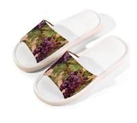 Mexpekil Grape Fruit Linen Slippers for Women Men Non-Slip House Shoes Open Toe Summer Sliders Slip on Indoor Outdoor Slipper (6-6.5)