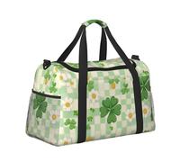 Mexpekil Green Checkered Clovers Daisy Duffel Bag Large Carry On Hand Luggage Bags Waterproof Weekender Bags Foldable Tote Bag for Travel Sports Gym Dance