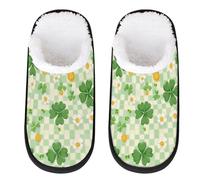 Mexpekil Green Checkered Clovers Daisy Fluffy Slippers for Women Men M