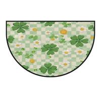 Mexpekil Green Checkered Clovers Daisy Half Moon Door Mat Indoor Outdoor Non Slip Area Rug Washable Half Circle Floor Mat Absorbent Dirt Trapper Half Round Rugs 100x160cm