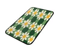 Mexpekil Green Checkered Daisy Doormats Indoor Outdoor Entrance 100 x 50 cm Non Slip Kitchen Rugs Door Floor Mat Bath Rug