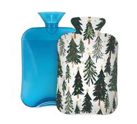 Mexpekil Green Christmas Xmas Tree Pattern Hot Water Bottle with Cover, 2L PVC Hot Water Bag for Pain Relief, Feet, Back, Warmth