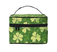 Mexpekil Green Clover Leaves Makeup Bag Travel Cosmetic Bags Large Capacity Make Up Organiser Storage Bag Portable Toiletry Bags for Women Girls