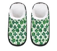 Mexpekil Green Clovers Striped Fluffy Slippers for Women Men M