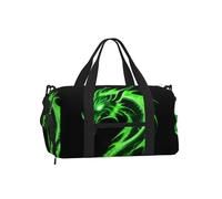 Mexpekil Green Fire Dragon Gym Bag with Shoe Compartment Waterproof Duffel Bag Large Overnight Weekend Bags Travel Holdall for Women Men Teens