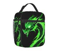 Mexpekil Green Fire Dragon Insulated Lunch Bag for Women Men Thermal Lunch Box Portable Picnic Cooler Bag with Side Mesh Pocket Adults Lunchbox for Work