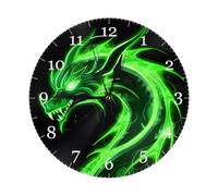 Mexpekil Green Fire Dragon Silent Wall Clock Non Ticking 25cm Round Wall Clocks Battery Operated Modern Decorative Clock for Living Room Kitchen Bedroom Office