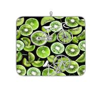 Mexpekil Green Kiwi Slices Bicycle Dish Drying Mat 16x18 in, Absorbent Kitchen Counter Mats Dish Drainer Pad, Quick Dry Coffee Bar Mat