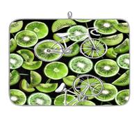 Mexpekil Green Kiwi Slices Bicycle Dish Drying Mat 18x24 in, Absorbent Kitchen Counter Mats Dish Drainer Pad, Quick Dry Coffee Bar Mat