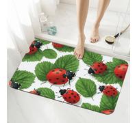 Mexpekil Green Leaf Red Ladybugs Bath Mat 40 x 60 cm Absorbent Bathroom Mats Non Slip Anti Mould Shower Mat Washable Rugs for Bathroom Kitchen Entrance