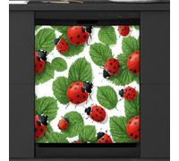 Mexpekil Green Leaf Red Ladybugs Dishwasher Magnet Cover 23x26Inch Decorative Dish Washer Sticker for Front Door Waterproof Kitchen Appliance Panel Magnetic Decal