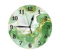 Mexpekil Green Marble Silent Wall Clock Non Ticking 25cm Round Wall Clocks Battery Operated Modern Decorative Clock for Living Room Kitchen Bedroom Office