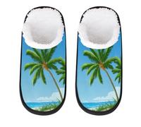 Mexpekil Green Palm Trees On The Beach Fluffy Slippers for Women Men M