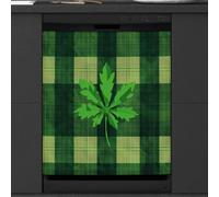 Mexpekil Green Plaid Leaf Dishwasher Magnet Cover 21x26Inch Decorative Dish Washer Sticker for Front Door Waterproof Kitchen Appliance Panel Magnetic Decal