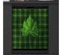 Mexpekil Green Plaid Leaves Dishwasher Magnet Cover 21x26Inch Decorative Dish Washer Sticker for Front Door Waterproof Kitchen Appliance Panel Magnetic Decal