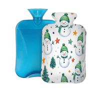 Mexpekil Green Snowman Christmas Tree Hot Water Bottle with Cover, 2L PVC Hot Water Bag for Pain Relief, Feet, Back, Warmth