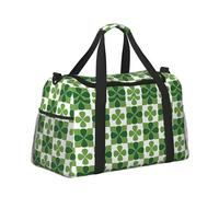 Mexpekil Green White Clovers Checkered Duffel Bag Large Carry On Hand Luggage Bags Waterproof Weekender Bags Foldable Tote Bag for Travel Sports Gym Dance