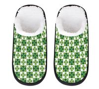 Mexpekil Green White Clovers Checkered Fluffy Slippers for Women Men L
