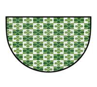 Mexpekil Green White Clovers Checkered Half Moon Door Mat Indoor Outdoor Non Slip Floor Mat Washable Half Circle Doormats Absorbent Dirt Trapper Half Round Rugs for Entrance 61x91cm