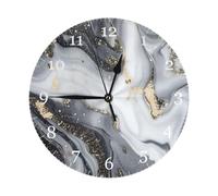 Mexpekil Grey Black Marble Silent Wall Clock Non Ticking 25cm Round Wall Clocks Battery Operated Modern Decorative Clock for Living Room Kitchen Bedroom Office