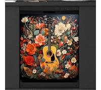 Mexpekil Guitar Flowers And Plants Dishwasher Magnet Cover 21x26Inch Decorative Dish Washer Sticker for Front Door Waterproof Kitchen Appliance Panel Magnetic Decal