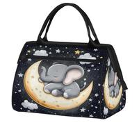 Mexpekil Gym Bag for Women Men, Lightweight Water-Resistant Duffel Bag, Cartoon Elephant Sleeping On The Moon Carry-On Sports Bags for Dance, Gymnastics, Swimming