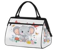 Mexpekil Gym Bag for Women Men, Lightweight Water-Resistant Duffel Bag, Cute Elephant Butterfly Flower Carry-On Sports Bags for Dance, Gymnastics, Swimming